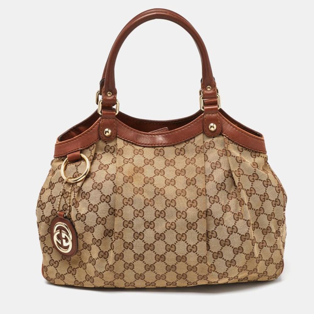 Gucci Beige/Brown GG Canvas and Leather Medium Sukey Tote